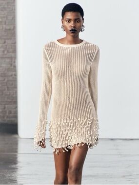 Zara knit dress with Pearl fringe S new